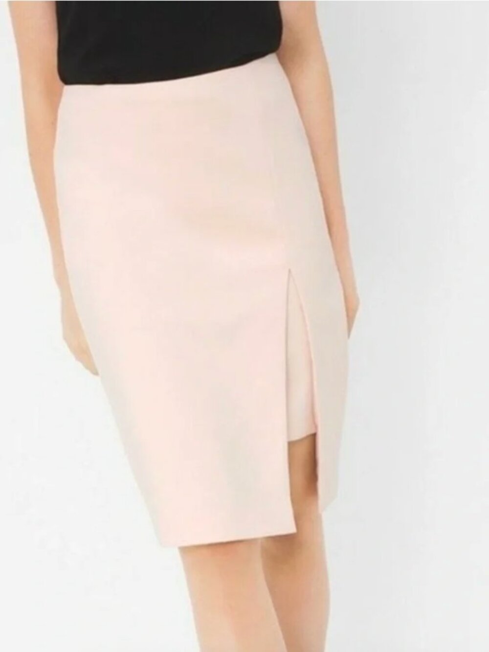 White House Black Market Peach Pencil Skirt Size 14 Soft Blush Front Slit Lined
